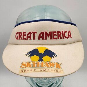 Vintage Great America Skyhawk Theme Park Visor Hat Beige Marriots Paramounts